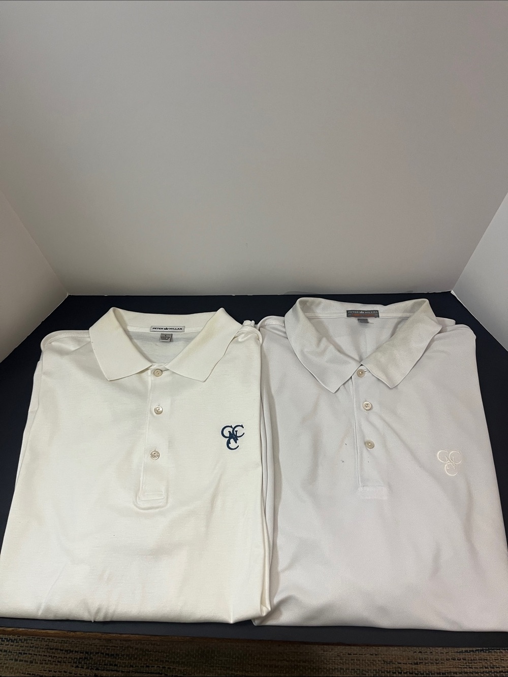 Peter Millar Men's White Polo Pair with Embroidered Logo - Size L (Lot of 2)